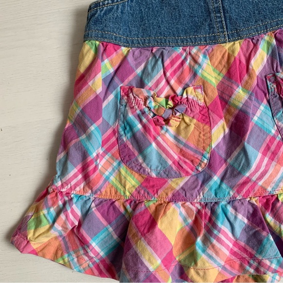 Oshkosh Denim Top Plaid Bottom Jumper Dress Sz 18 Months - Picture 7 of 11